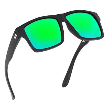 Imagem de TOROE Óculos de sol preto fosco armação TR90 leve, armação TR90, lentes polarizadas de policarbonato, Preto fosco | Emblema branco, 58mm