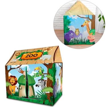 Imagem de Barraca Infantil Zoológico, Tenda de Brinquedo para Crianças, Colorida, Poliéster/Plástico, 104cm x 68cm x 92cm, Fácil de Montar, Tema Safari, para Crianças Acima de 3 Anos