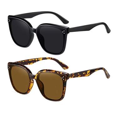 Imagem de Óculos de sol quadrados grandes retrô para mulheres com proteção UV400, A: preto e tartaruga, Large