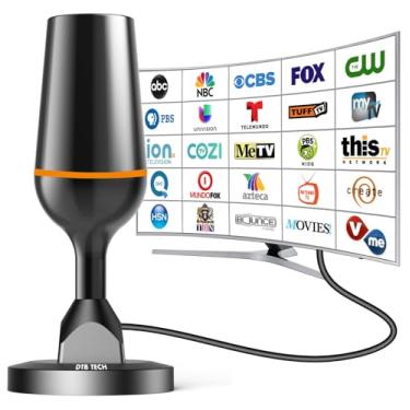 Imagem de Antena de TV interna para canais locais, antena digital HD 4K para Smart TV interna com base magnética, sem necessidade de cabo - alcance de 190 km, cabo de 2,5 m - suporta todas as TVs HD
