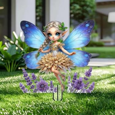 Imagem de Decoração de estacas de jardim de fadas em acrílico - Decoração de placa acrílica de elfo de jardim 2D, arte de quintal de fantasia, presente para amantes da natureza, para vasos de flores internos e