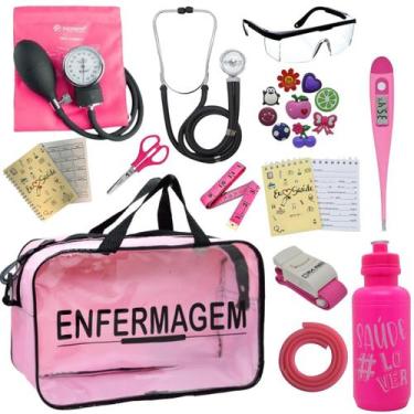 Imagem de Kit Enfermagem Transparente Academico Aparelho Pressao Bolsa Estetocóp