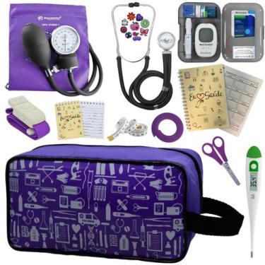 Imagem de Kit Enfermagem Aparelho Pressao Esteto Medidor Glicose Transparente En