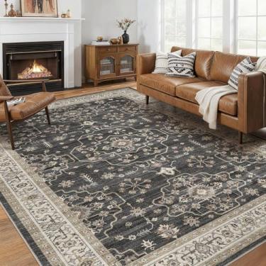 Imagem de Tapete de área para sala de estar – 19 x 23 cm macio lavável oriental vintage floral envelhecido tapete grande – Tapetes antiderrapantes resistentes a manchas para quarto, sala de jantar, berçário