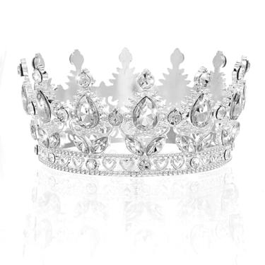 Imagem de Topo de bolo com coroa de prata, mini coroa de aniversário, tiara de princesa, coroas de strass, topos de bolo de casamento para decoração de festa de aniversário de casamento, buquês de flores