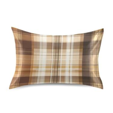 Imagem de Wassud Fronha de cetim xadrez marrom para cabelo e pele fronhas de seda lisa tamanho padrão capas de travesseiro respiráveis com fecho de envelope