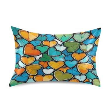 Imagem de ATTX Fronha de cetim com estampa de corações de amor coloridos com fecho de envelope, macia e refrescante para cabelo e pele, tamanho padrão 50 x 66 cm (10)