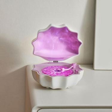 Imagem de Asixxsix Alto-falante Shell Com Lâmpada de Projetor, Alto-falante Portátil Decorativo LED Seashell Night Light, de Lâmpada Shell para Decoração de Mesa Decoração de Casa (Roxo)