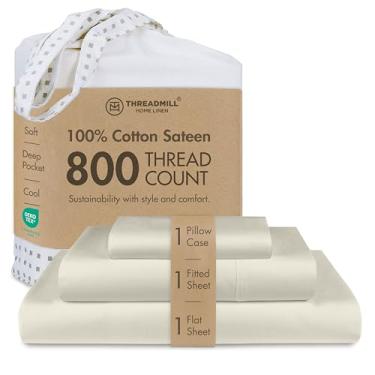 Imagem de Threadmill Lençóis para Colchão Twin GG | Jogo de cama solteiro GG de 800 fios com bolso profundo de 38 cm | Tecido acetinado, melhor do que algodão egípcio, jogo de cama de 3 peças com efeito