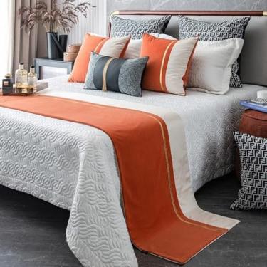 Imagem de HSTANGKY Lençol de cama de hotel Camas de cama Luxuosas Cores Sólidas Colchas Decorativas Anti-rugas Protetor de Cama Resistente à Cor Parte do Pé Toalha Laranja-Laranja||Apenas 1 Fronha 50 x 50 cm