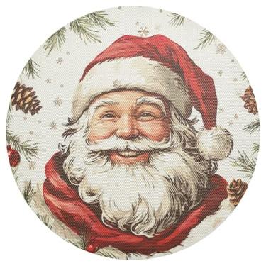 Imagem de xigua Jogo americano redondo de Natal Papai Noel, conjunto de 6, tapete de mesa redondo antiderrapante resistente ao calor, tapetes de mesa de 48 cm para decoração de cozinha, jantar e festa