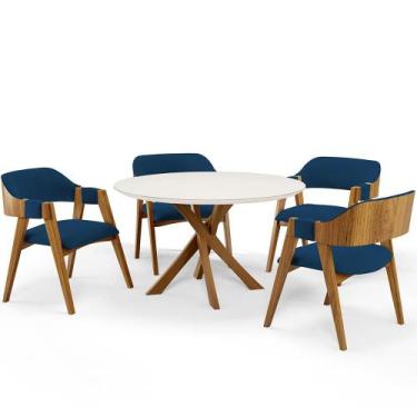 Imagem de Mesa De Jantar Redonda Cora 120cm Off White M04 com 04 Cadeiras Living