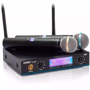 Imagem de Microfone Sem Fio Duplo Profissional Digital Uhf Le-907 - Lelong