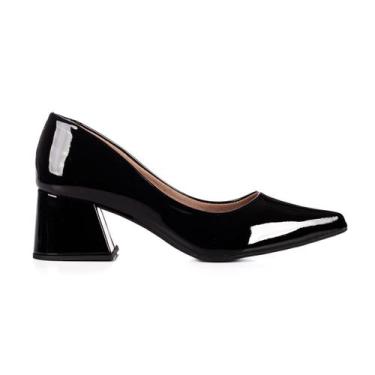 Imagem de Sapato Scarpin Feminino Jjojo Flávia Salto Medio Grosso 7cm, 35, Preto