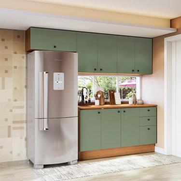 Imagem de Armário De Cozinha Completa 240cm Canela/verde Frevo Pixel Kappesberg