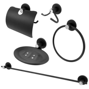Imagem de Kit Acessórios Para Banheiro 5 Peças Inox Preto Fosco Black - Só Acaba