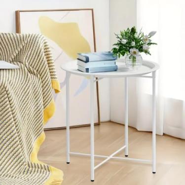 Imagem de Mesinha Lateral Para Sala Apoio Canto Pés De Metal Mesa Redonda Lateral Bandeja Removível 47x47x50CM (Branco)