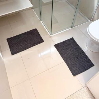 Imagem de Tapete de Banheiro Antiderrapante – Microfibra Macarrão Bolinha, Secagem Rápida e (1 Unidade,Cinza)