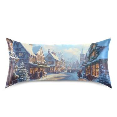 Imagem de Blueangle Fronha de cetim Christmas Street para cabelo e pele, fronha de seda, tamanho king (50,8 x 101,6 cm) - Capas de almofada de cetim refrescantes com fecho de envelope (700)