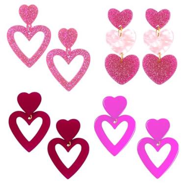 Imagem de Brincos de coração pendentes de dia dos namorados, brinco de coração rosa, brincos de coração vermelho, brincos pendentes de coração para mulheres, esposa, mãe, namorada, presente de aniversário dos