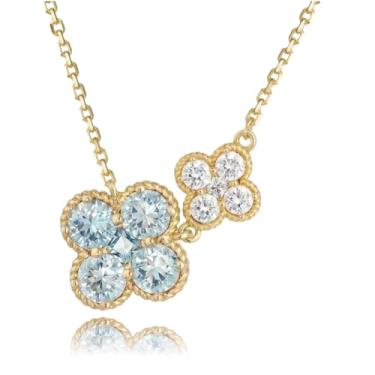 Imagem de Liiusgelad Colar de ouro feminino, pedra do mês de nascimento de zircônia e pulseira com pingente de trevo de quatro folhas, pingente de flor dourada delicada, trevo rosa/turquesa, presente para dama