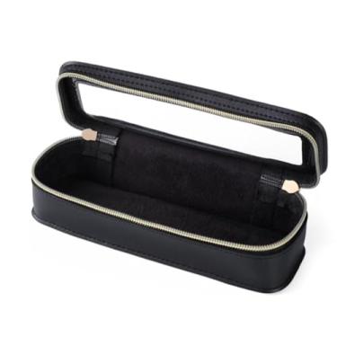 Imagem de Bolsa de maquiagem transparente de couro PU bolsa organizadora de armazenamento de cosméticos de grande capacidade (preto)