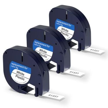 Imagem de Compatível com Dymo Letratag Refil 91201 91331 S0721660 Fita adesiva de plástico branco 12 mm x 4 m 1/5.1 cm x 13', funciona com Dymo Letra Tag LT-100H LT-100T Plus 200B QX50 XR XM 2000
