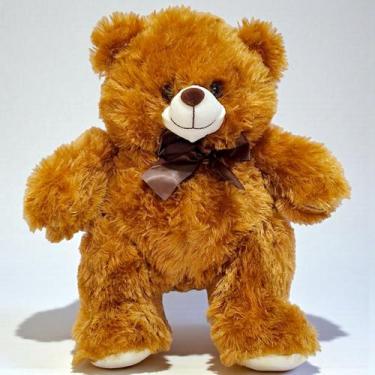 Imagem de Urso de Pelúcia Com Laço 35cm Ursinho Teddy Bebê Nicho Lindo Cor:Caram