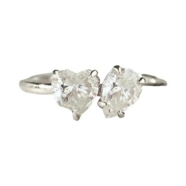 Imagem de Anel De Noivado E Casamento Em Prata Esterlina 925 Com Coração E Gota 