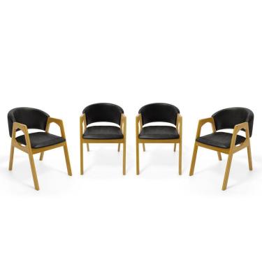 Imagem de Kit Com 4 Cadeiras Agatha Madeira Maciça Estofada Para Mesa De Jantar Courino Preto 503