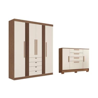 Imagem de Guarda Roupa +cômoda 2 Peças Qc299 Jatoba/areia - Santos Andirá