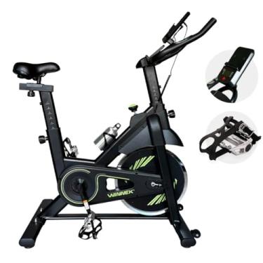 Imagem de Bicicleta Ergometrica Spinning Com Roda De Inercia De 8kg Marca Winnek Preto E verde Suporte Celular Tablet