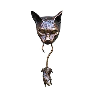 Imagem de U5GAAALPPQ9 Engraçado gato e rato porta porta ou parede ornamento de resina marrom enferrujado castone ferro fundido rato estátua de metal protege plantas