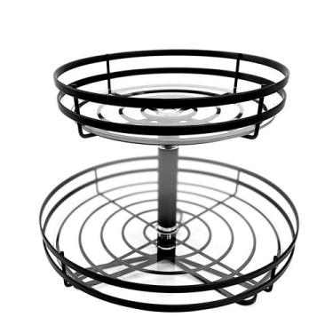 Imagem de Fruteira De Mesa Vidro Dupla Redonda  Preto Fosco Giratória - Giosul