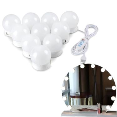Imagem de JINGYAN Luzes LED para espelho, estilo Hollywood 10 lâmpadas reguláveis com 3 temperaturas de cor, luz de maquiagem alimentada por USB ajustável, kit de iluminação de espelho adesivo para banheiro