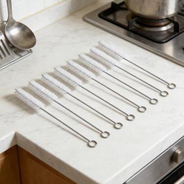 Imagem de Conjunto de 8 escovas de limpeza de tubos de aço inoxidável, limpador de tubo estreito flexível para canudos, garrafas, bocais e pequenas lacunas, ferramentas de limpeza doméstica reutilizáveis