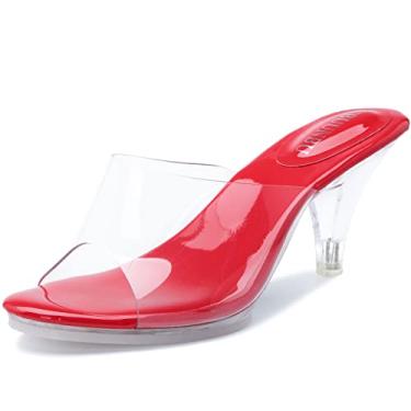 Imagem de NBUUNBU Salto prateado transparente para mulheres, sapatos sociais, tiras transparentes, salto alto, salto alto, salto alto, sandálias escarpim mules, Vermelho-7,5 cm, 35