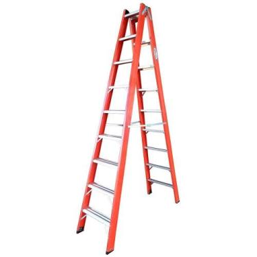 Imagem de Escada Tesoura Dupla em Fibra 9 Degraus 2,70 Metros Suporta Até 120kg 