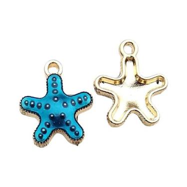 Imagem de Pingentes De Esmalte Azul Escuro 20 Peças: Estrela, Flor E Coração Par