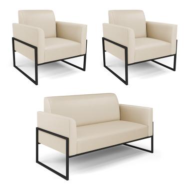 Imagem de Sofá Namoradeira com 2 Poltronas Base Industrial Alta Preto Marisa Corino D03 - D'Rossi