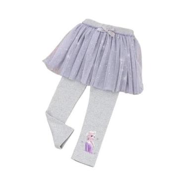 Imagem de Saia Calça Infantil Rosa Azul Frozen Anna Elsa Princesa Legging De Ren