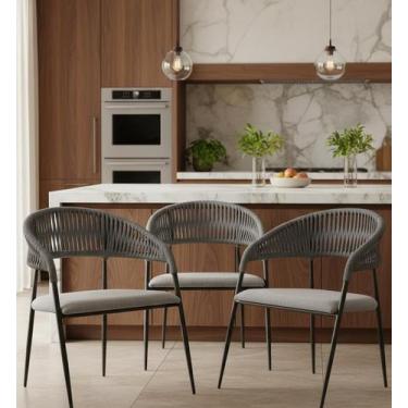 Imagem de Kit 3 Cadeiras Riviera Corda Náutica Pés Em Aço Conificados - LAURALAN