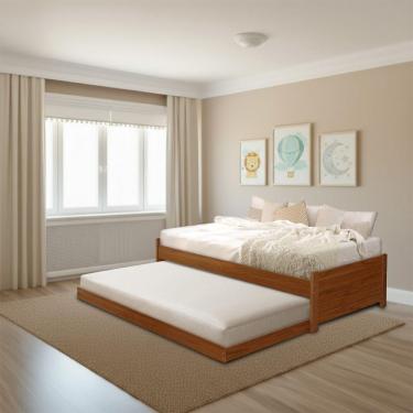 Imagem de Bicama Bibox Solteiro Infantil Estrutura Em Madeira Maciça Gabrieli Castanho