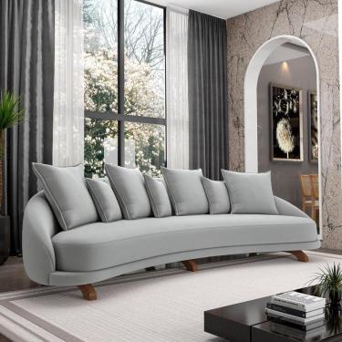 Imagem de Sofá Living 3 Lugares 265cm Pés Madeira Morales Com Almofadas Veludo Cinza G52 - Gran Belo
