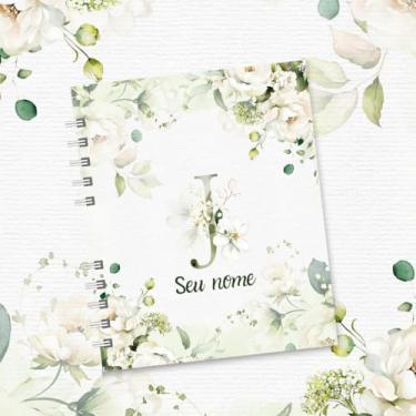 Imagem de Caderno A5 Floral Personalizado com Nome e Inicial, Caderno de Anotações sem Pauta, Caderneta Capa Dura, Caderno Espiral 96 Folhas para Estudos e Organização (J,DECORADO)