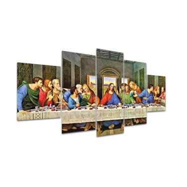 Imagem de Kit Placa Quadro Decorativo 5pç 3D Borda infinita Santa Ceia