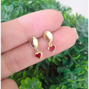 Imagem de Brinco Infantil Coração Pendurado Em Banho De Ouro