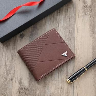 Imagem de Carteira masculina 2026 curta tendência da moda bolsa de cartão simples com zíper carteira de carteira de motorista carteira portátil de grande capacidade, Marrom, Bonito