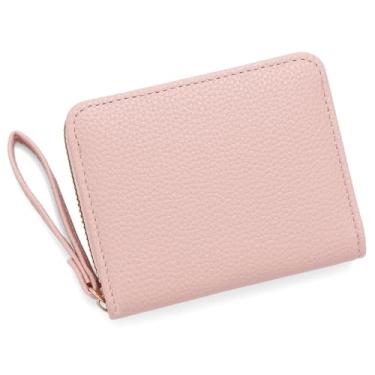 Imagem de Carteira para mulheres/homens, simples, curta, carteira de negócios, em couro poliuretano, banco, identidade, cartão de crédito, porta-cartões (rosa)