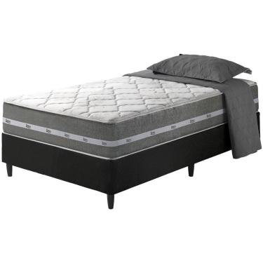 Imagem de Cama Box Solteiro Preto + Colchão Molas Ensacadas Miami Cinza Com Preto